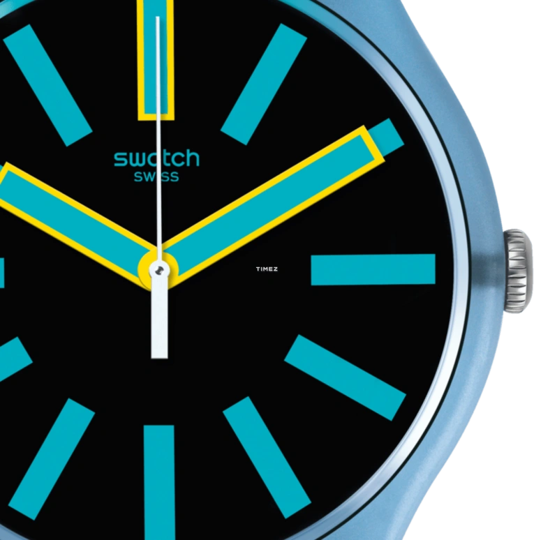 Swatch,MEN'S 41mm,41mm,Plastic,Black,Quartz,Tonneau,Blue,SUOS105