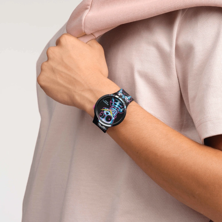 Swatch,THE SIMPSONS 47mm,47mm,Plastic,Black,Blue,Quartz,Glass,Round,SB01Z105