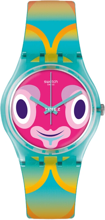 Swatch,Originals 34mm,34mm,Plastic,Pink Red,Quartz,Tonneau,Green,GL120