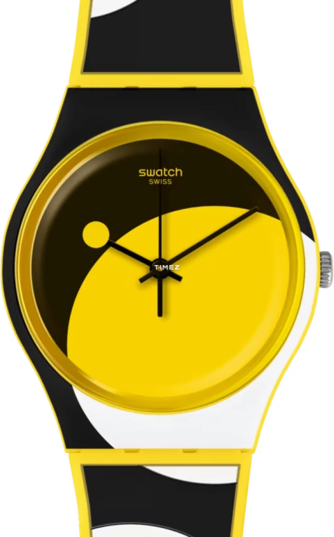 Swatch,Originals 34mm,34mm,Plastic,Black,Quartz,Tonneau,Yellow,GJ139