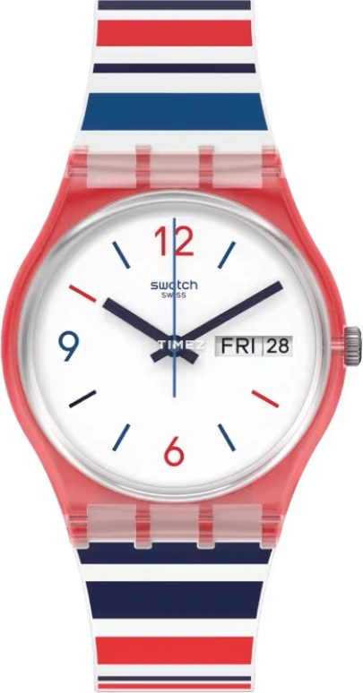 Swatch,Originals 34mm,34mm,Plastic,White,Quartz,Tonneau,Red,GR712