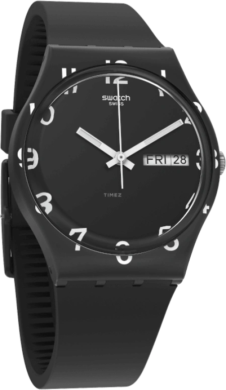 Swatch,Originals 39.20mm,39.20mm,Plastic,Black,Sapphire,Crystal Glass,Closed,GB757
