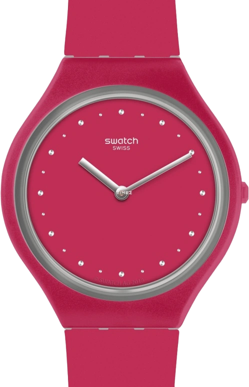 Swatch,SKIN 36.80mm,36.80mm,Plastic,Red,Quartz,Round,Pink,SVOR101