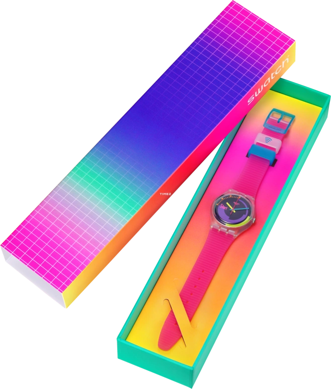 Swatch,NEON 34mm,34mm,Bio-sourced,Multi-Color,Quartz,Sapphire,Tonneau,SO28K112,SO28K112-5300