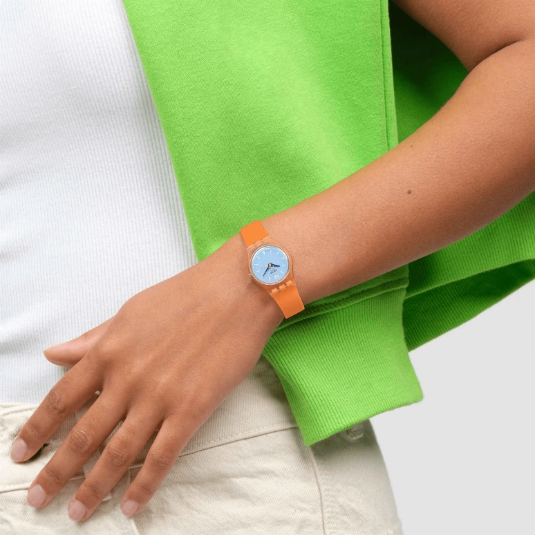 Swatch,Originals 25mm,25mm,Plastic,Blue,Quartz,Tonneau,Orange,LO116