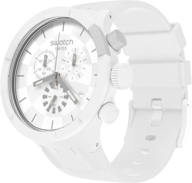 Swatch,THE BOLD 47mm,47mm,Plastic,White,Sapphire,Crystal Glass,SB02W400