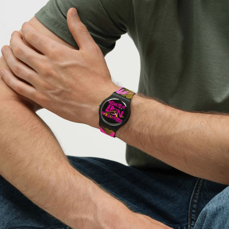 Swatch,NO RULES 41mm,41mm,Bioceramic,Multi-Color,Pink,Black,Automatic,Bio-sourced,Glass,Round,SO32B121