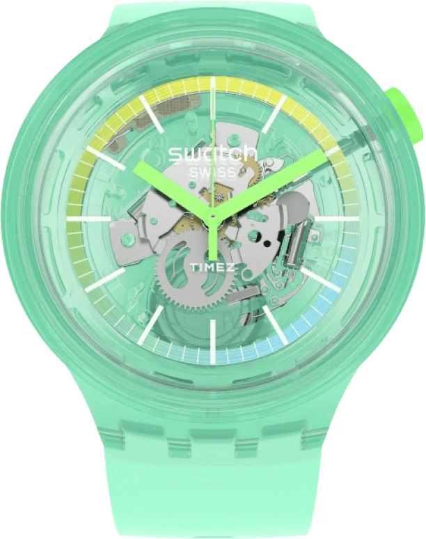 Swatch,THE BOLD 47mm,47mm,Plastic,Transparent,Quartz,Green,SO27L100,SO27L100-5300