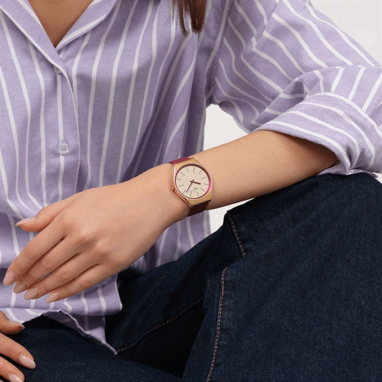 Swatch,SKIN 38mm,38mm,Stainless Steel,Pink Gold,Quartz,Round,Rose Gold,SYXG131