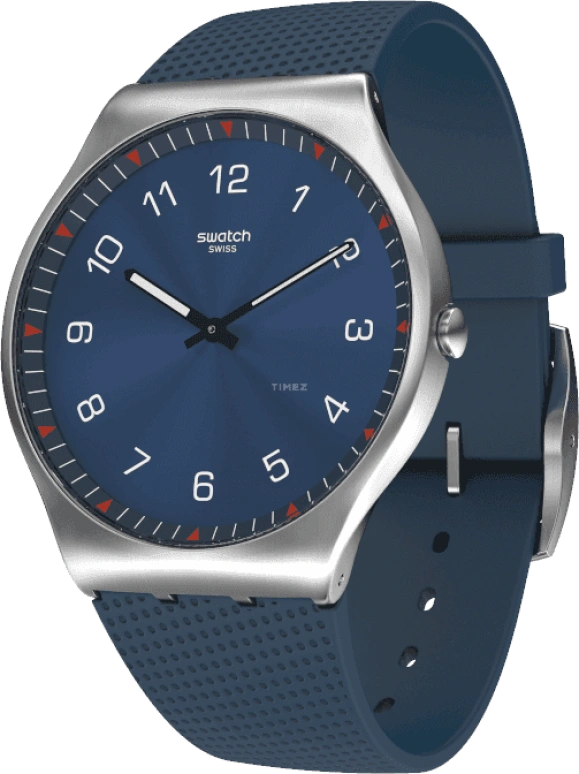 Swatch,SKIN 42mm,42mm,Stainless Steel,Blue,Quartz,Round,Silver,SS07S102