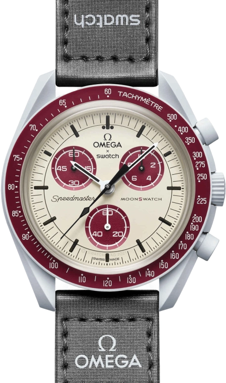 Swatch,MoonSwatch 42mm,42mm,Bioceramic,Grey,Quartz,Chronograph,Rattrapante,SO33M101