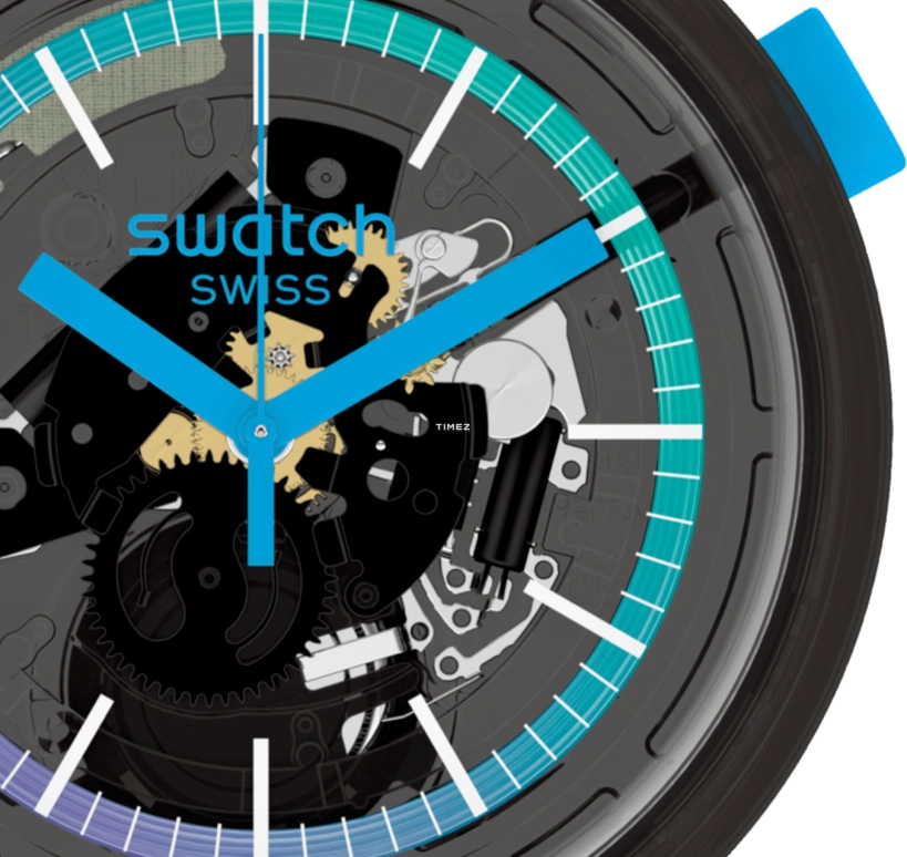 Swatch,THE BOLD 47mm,47mm,Plastic,Transparent,Black,Blue,Quartz,Round,Black,SO27B120,SO27B120-5300