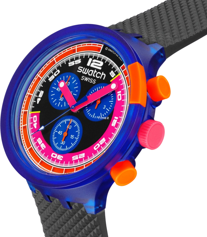 Swatch,THE BOLD 47mm,47mm,Bio-sourced,Blue,Black,Pink Red,Quartz,Chronograph,Round,SB06N102