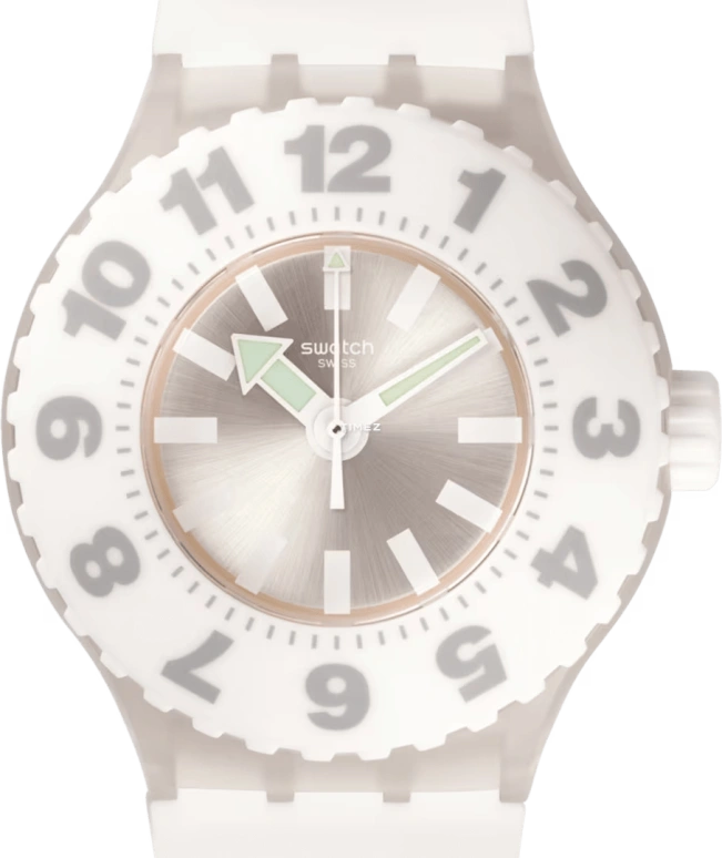 Swatch,Originals 44mm,44mm,Plastic,White,Quartz,Round,Transparent,SUUK114