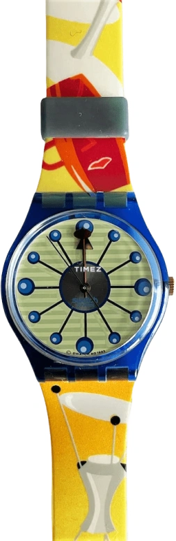 Swatch,Other 34mm,34mm,Plastic,Blue,Green,Quartz,Sapphire,Crystal Glass,Tonneau,GN141