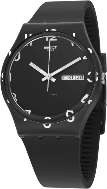 Swatch,Originals 39.20mm,39.20mm,Plastic,Black,Sapphire,Crystal Glass,Closed,GB757