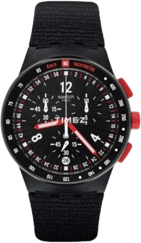 Swatch,Originals 42mm,42mm,Plastic,Black,Quartz,Chronograph,Day,SUSB411