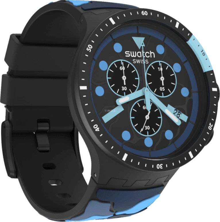 Swatch,THE BOLD 47mm,47mm,Plastic,Black,Sapphire,Crystal Glass,Closed,SB02B408