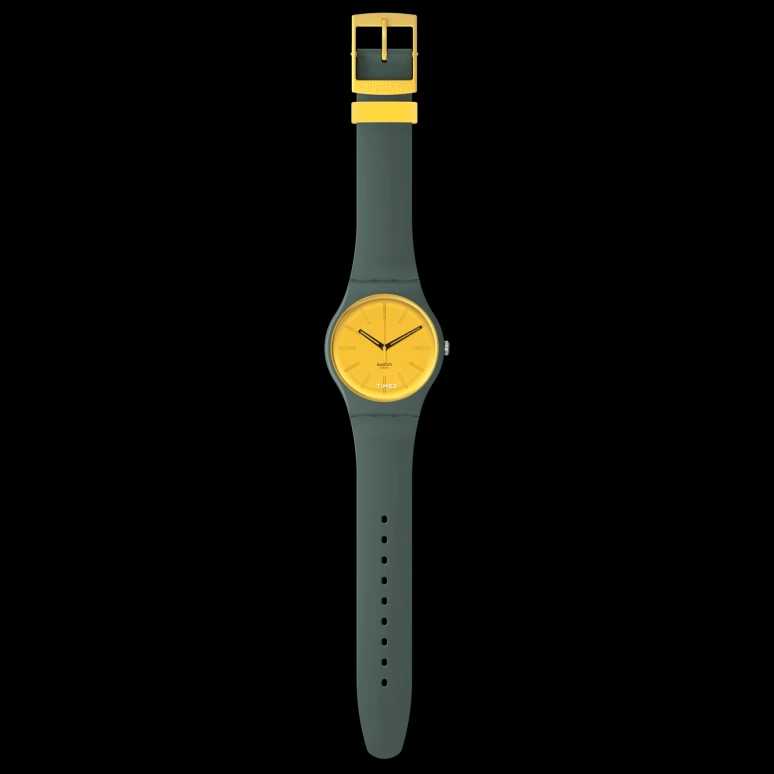 Swatch,Originals 41mm,41mm,Bio-sourced,Yellow,Quartz,Tonneau,Green,SO29G103