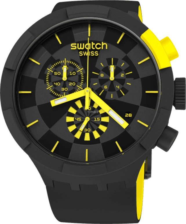 Swatch,THE BOLD 47mm,47mm,Plastic,Black,Sapphire,Crystal Glass,Closed,SB02B403