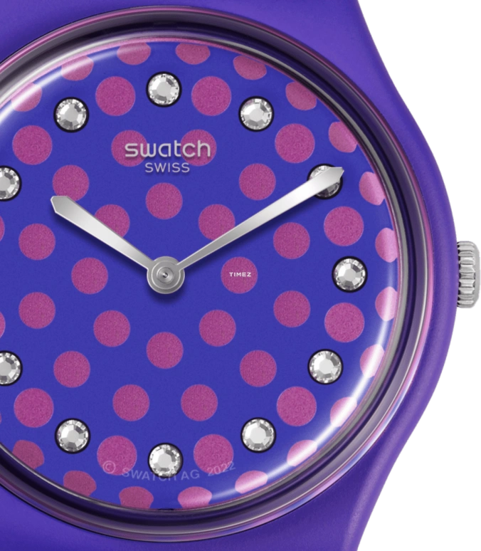 Swatch,Originals 34mm,34mm,Bioceramic,Purple,Pink,Quartz,Sapphire,Crystal Glass,Round,SO31V100