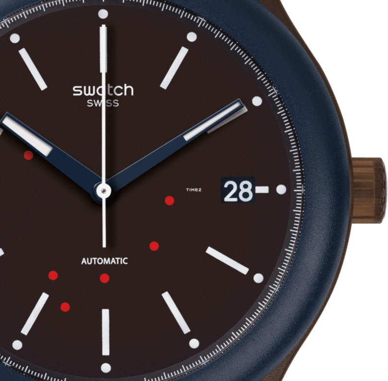 Swatch,Sistem 51 42mm,42mm,Plastic,Brown,Automatic,Day,90hours,SUTC401