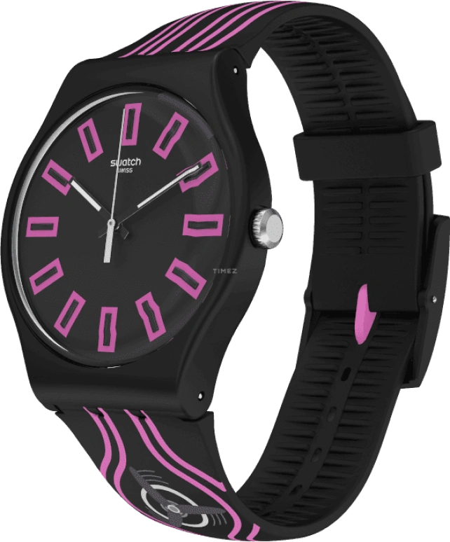 Swatch,Originals 41mm,41mm,Plastic,Black,Pink,Sapphire,Crystal Glass,SUOB146C