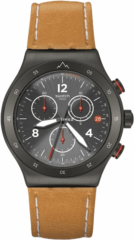 Swatch,Other 43mm,43mm,Stainless Steel,Black,Quartz,Chronograph,Day,YVZ400