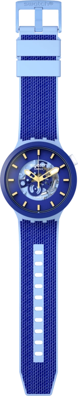 Swatch,Other 47mm,47mm,Bio-sourced,Blue,Skeleton,Quartz,Sapphire,Crystal Glass,Round,SB05N105