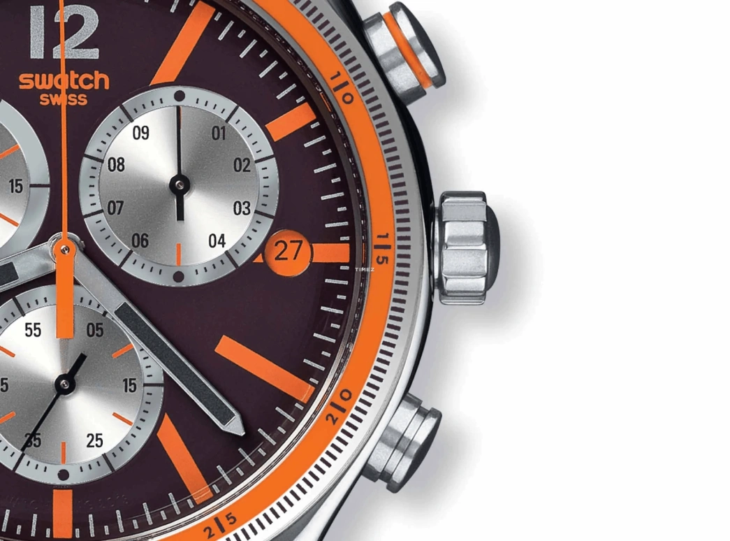 Swatch,Other 43mm,43mm,Stainless Steel,Coffee,Brown,Quartz,Chronograph,Day,YVS413