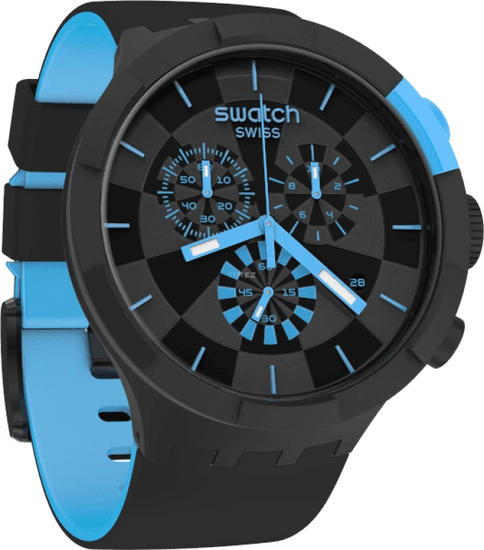 Swatch,THE BOLD 47mm,47mm,Plastic,Black,Sapphire,Crystal Glass,Closed,SB02B401