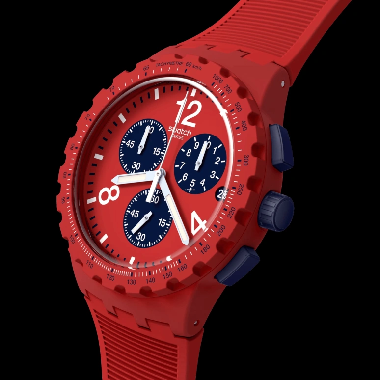 Swatch,Originals 42mm,42mm,Plastic,Red,Quartz,Chronograph,Day,SUSR407