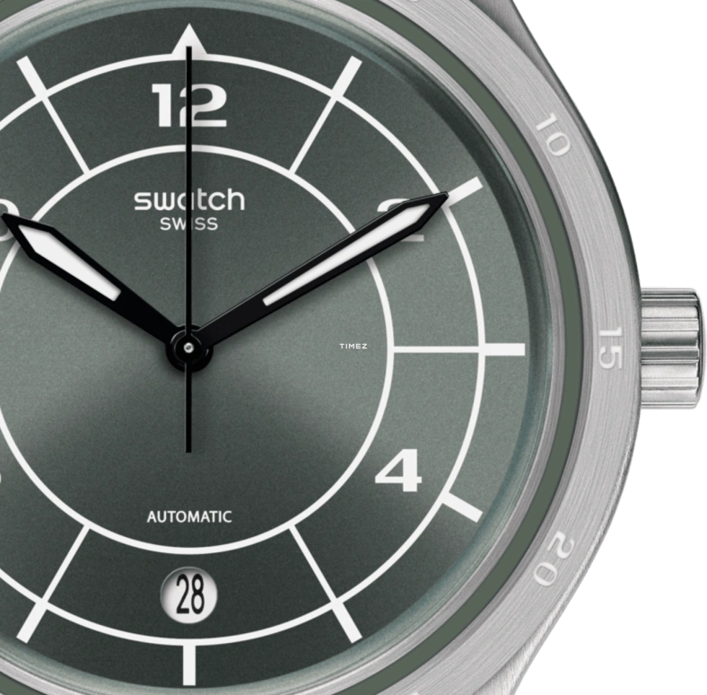 Swatch,IRONY 42mm,42mm,Stainless Steel,Green,Quartz,Day,Tonneau,YIS419