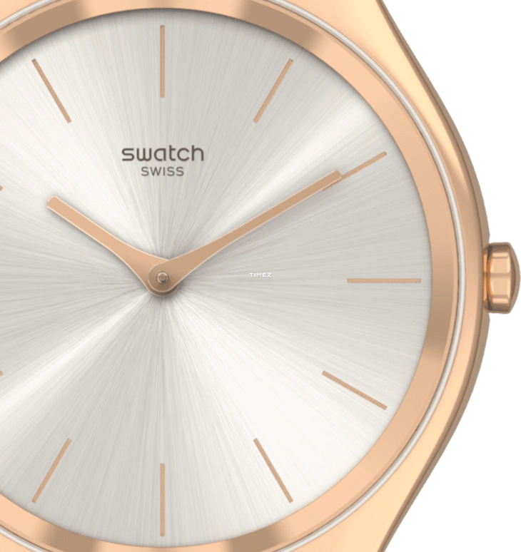 Swatch,SKIN 38mm,38mm,Stainless Steel,Grey,Quartz,Tonneau,Rose Gold,SYXG120M