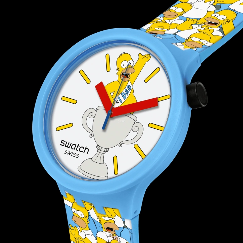 Swatch,THE SIMPSONS 47mm,47mm,Bio-sourced,White,Yellow,Quartz,Glass,Round,SB05Z100