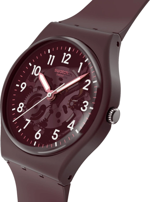 Swatch,Originals 34mm,34mm,Bio-sourced,Burgundy,Quartz,Sapphire,Tonneau,SO28R115