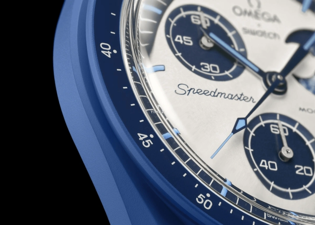 Swatch,BIOCERAMIC 42mm,42mm,Bioceramic,White,Blue,Quartz,Chronograph,Moonphase,SO33N700