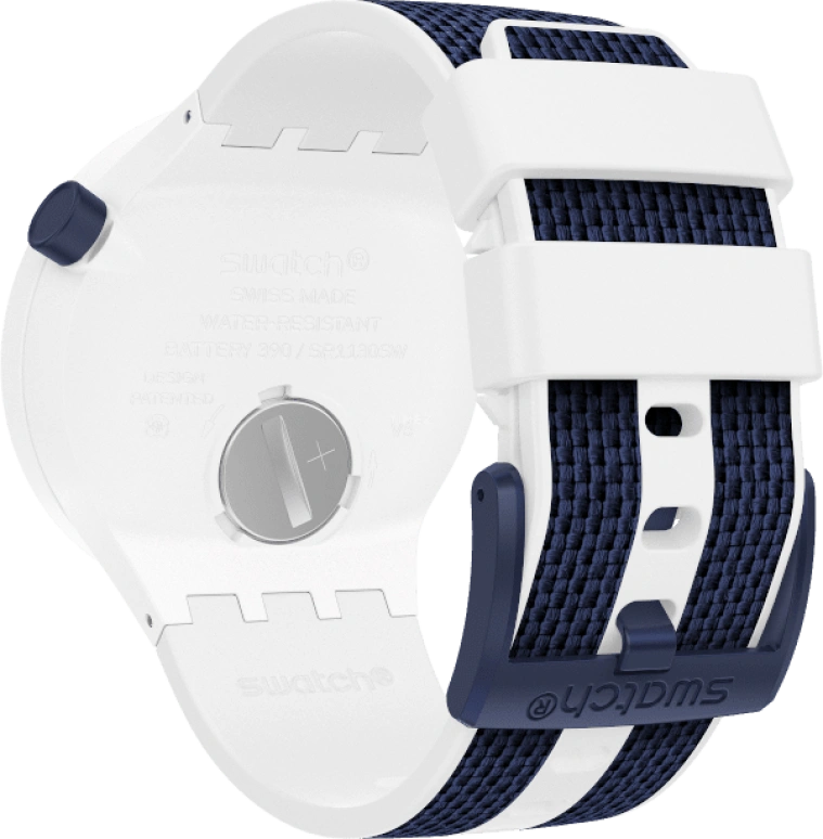 Swatch,THE BOLD 47mm,47mm,Plastic,White,Sapphire,Crystal Glass,Closed,SO27W102