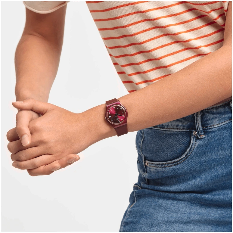 Swatch,Originals 34mm,34mm,Plastic,Purple Red,Closed,GR405