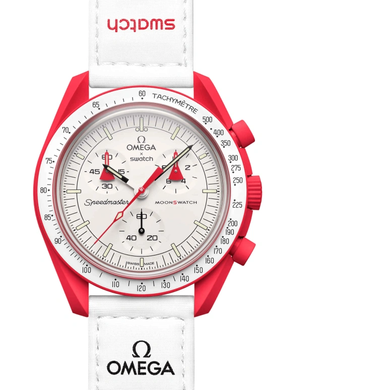 Swatch,MoonSwatch 42mm,42mm,Bioceramic,White,Quartz,Chronograph,Rattrapante,SO33R100
