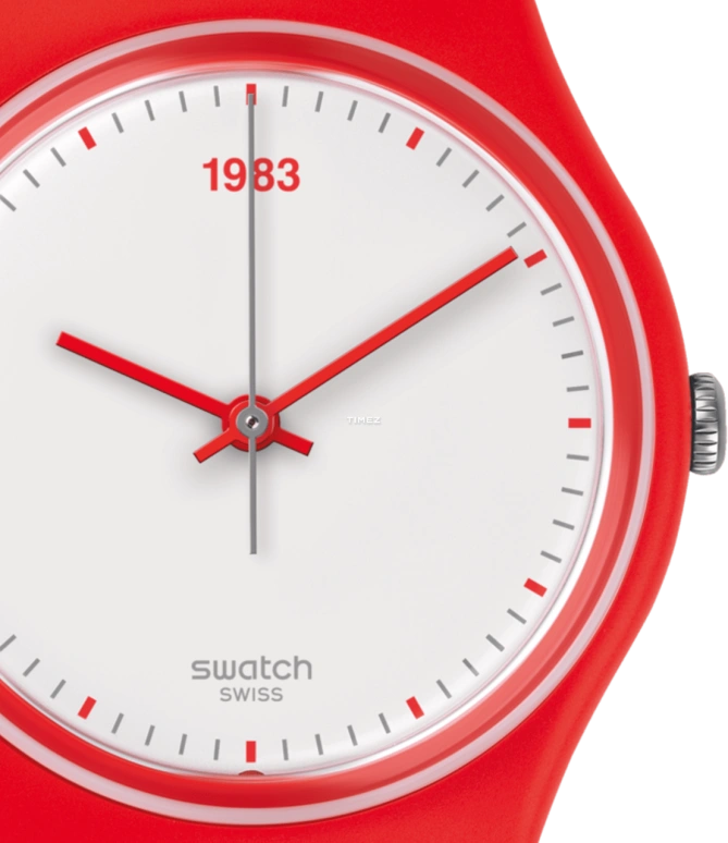 Swatch,Originals 34mm,34mm,Plastic,White,Quartz,Tonneau,Red,GR168
