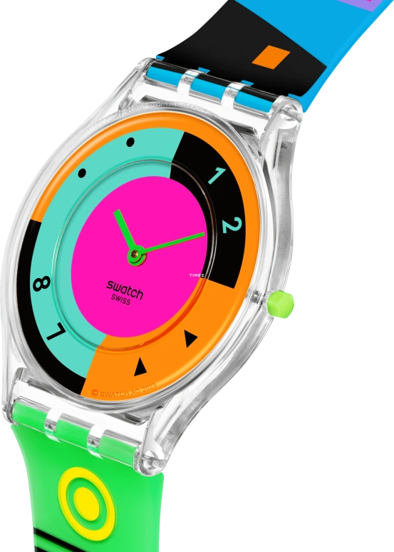 Swatch,NEON 34mm,34mm,Bio-sourced,Multi-Color,Quartz,Sapphire,Crystal Glass,Tonneau,SS08K119