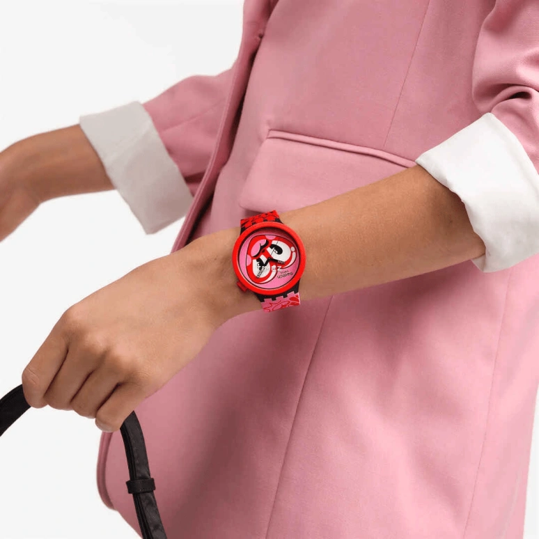 Swatch,THE BOLD 47mm,47mm,Bio-sourced,Pink Red,Red,Quartz,Glass,Round,SB05Z103