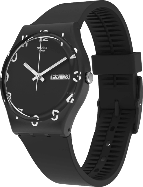 Swatch,Originals 39.20mm,39.20mm,Plastic,Black,Sapphire,Crystal Glass,Closed,GB757