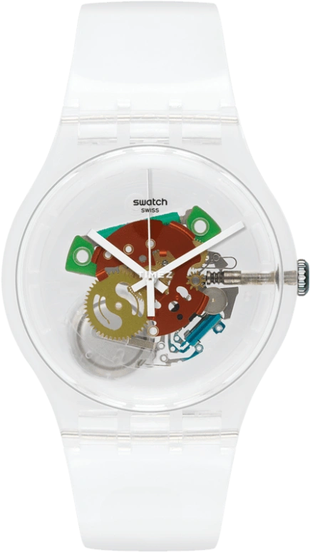 Swatch,Originals 41mm,41mm,Bio-sourced,Transparent,Quartz,Sapphire,Crystal Glass,Round,SO29K104,SO29K104-S06