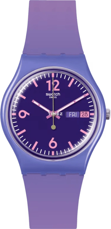 Swatch,Originals 34mm,34mm,Bio-sourced,Purple,Quartz,Date,Day,SO28V700