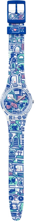 Swatch,Originals 34mm,34mm,Bio-sourced,Blue,White,Quartz,Glass,Round,SO28Z702