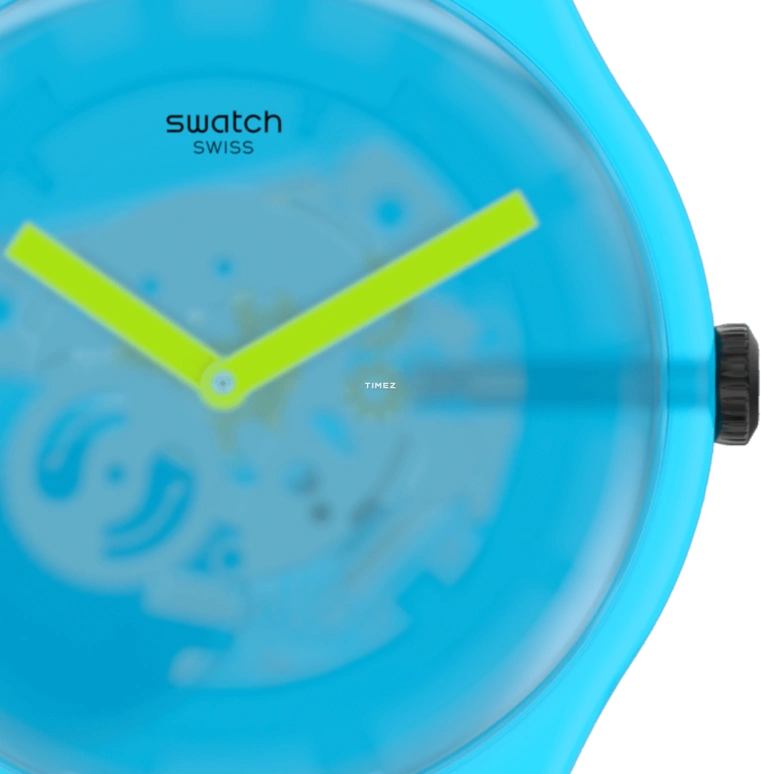 Swatch,Originals 41mm,41mm,Plastic,Transparent,Blue,Quartz,Tonneau,Blue,SUOS112