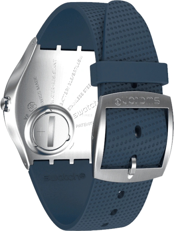 Swatch,SKIN 42mm,42mm,Stainless Steel,Blue,Quartz,Round,Silver,SS07S102