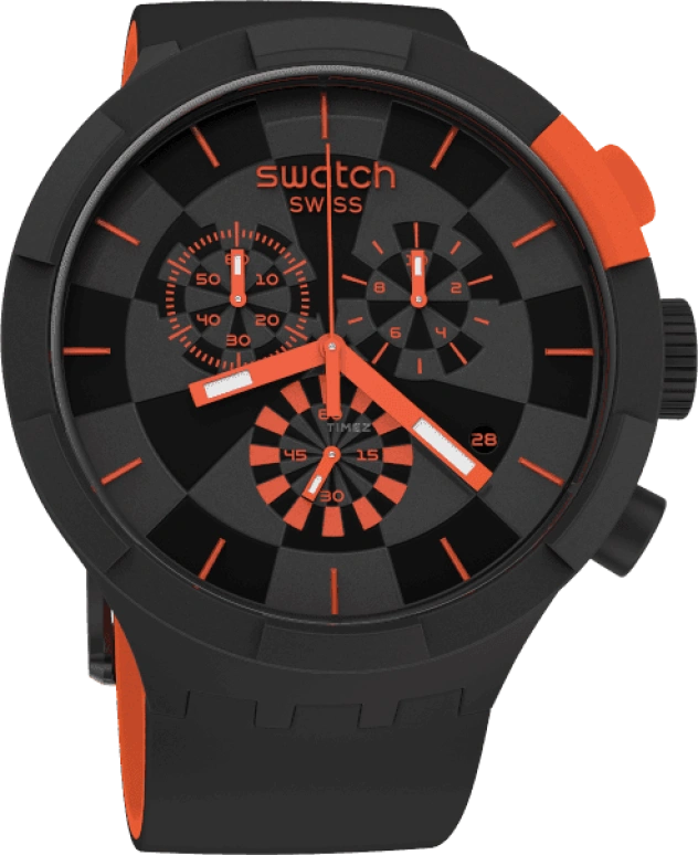 Swatch,THE BOLD 47mm,47mm,Plastic,Black,Sapphire,Crystal Glass,SB02B402